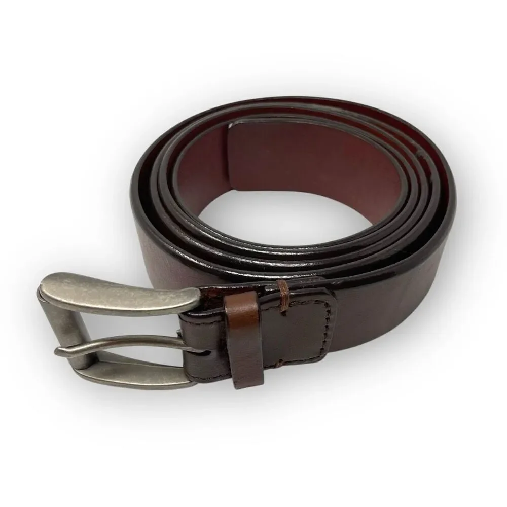 Roundtree & Yorke Brown Burnished Cowhide Leather Dress Belt Men's Size 54/135